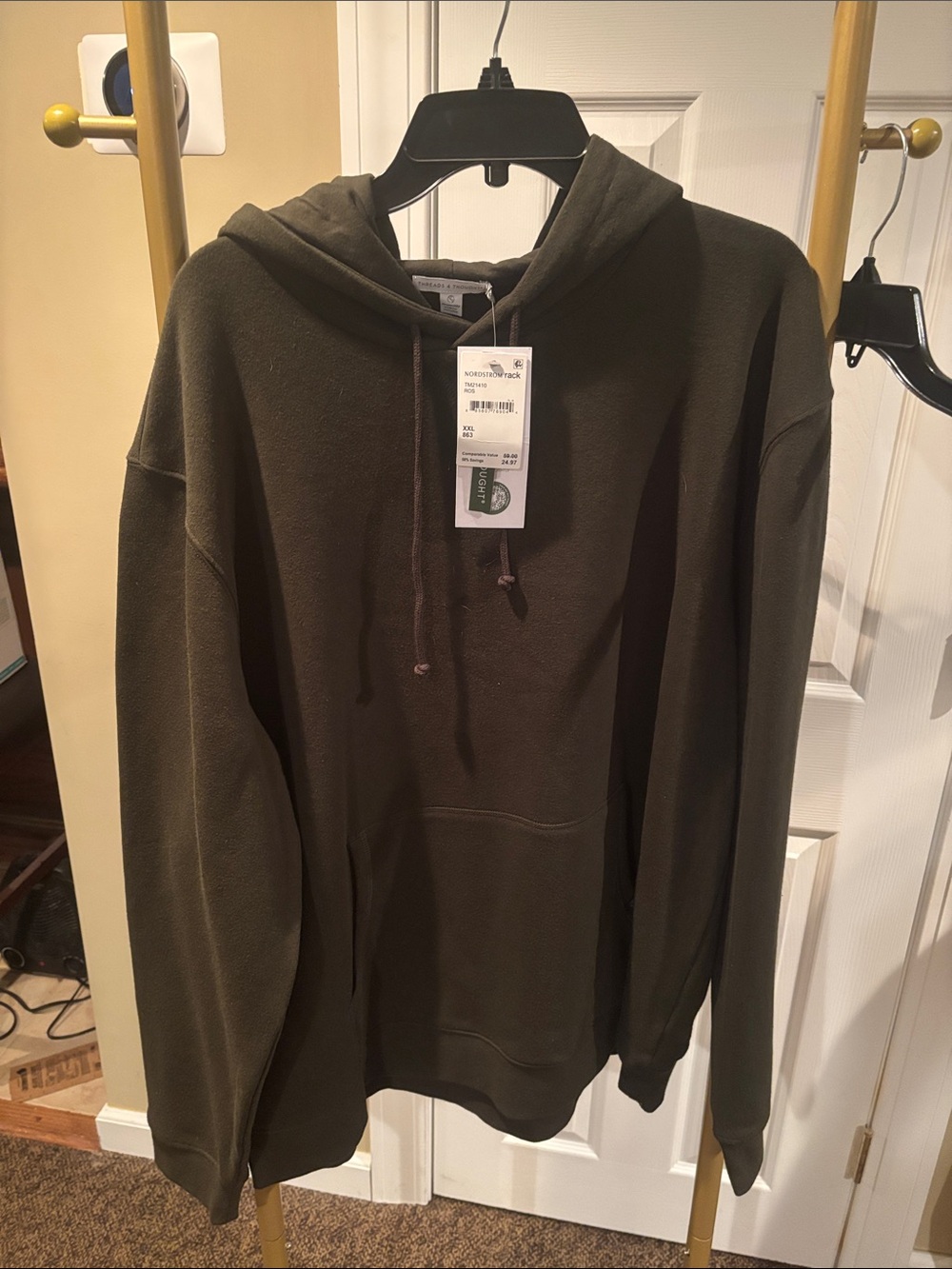 Threads 4 Thought Men's Olive green Hoodie with Kangaroo Pocket